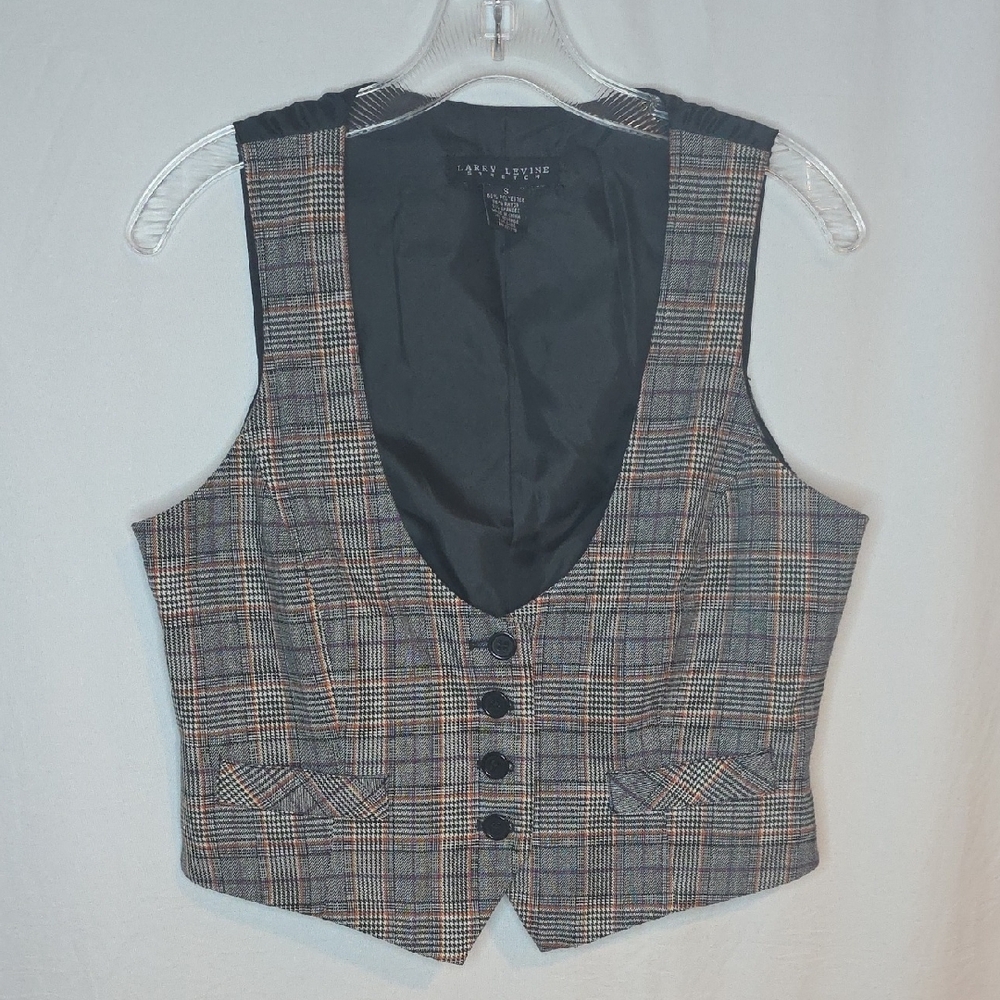 Larry Levine Multicolor Plaid Vest